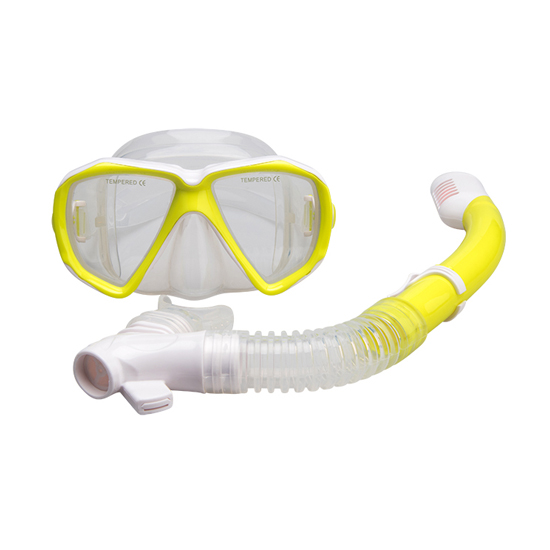 Clear Aqua Leisure Import Frameless Silicone Tri-View Mask with New Bendable Silicone Snorkel 